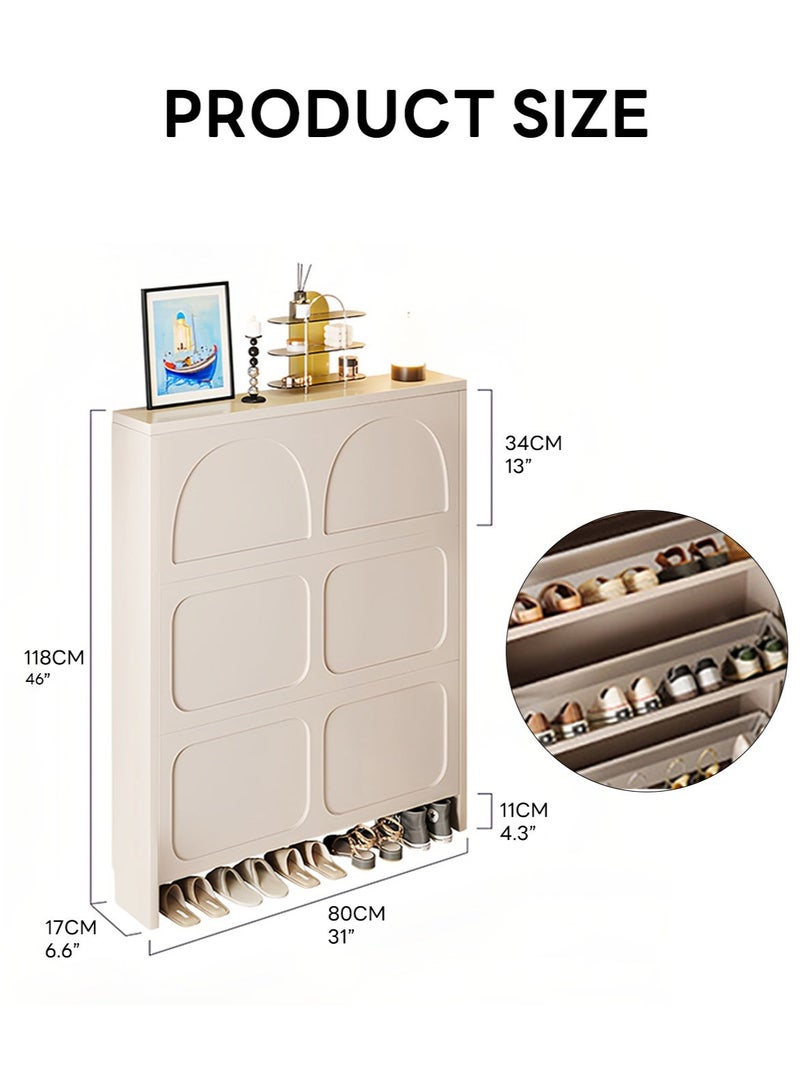 شاربدو خزانة أحذية للمدخل الداخلي، منظم تخزين أحذية رفيع للغاية، رف أحذية خشبي نحيف مع 10-13 زوجًا من الأحذية للمدخل والممر، موفر للمساحة قائم بذاته 80*17*118 سم - Image 2